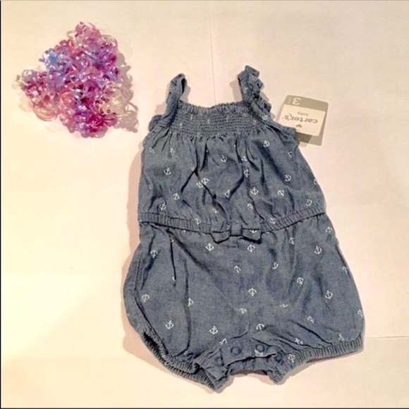 CARTER’S Chambray Nautical Short Romper 3 months New with tags - Picture 3 of 3